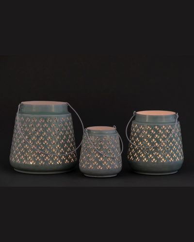 Set of 3 Perforated Ceramic Lanterns