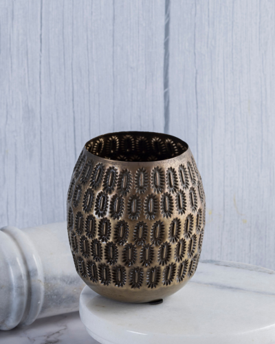 Antique Brass Oval Cutwork Pot