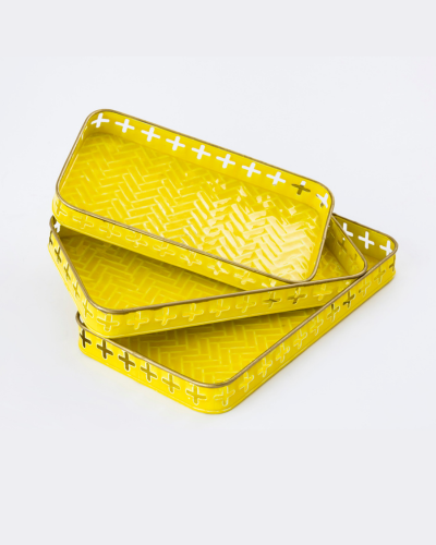 Rectangular Yellow Cross Pattern Tray