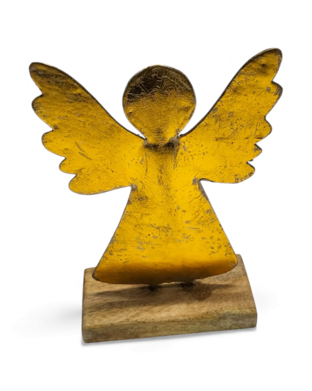 Distressed Gold Foil Angel Figure on Wood Stand