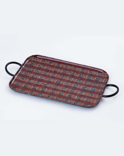Rectangular Tray with Handles Plaid Pattern