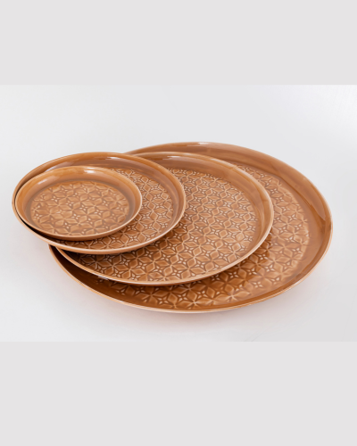 Classic Mocha Brown Geometric Plate Set