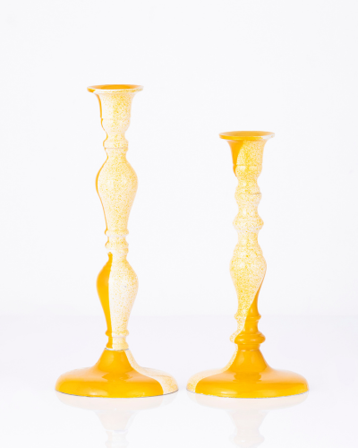 Two-Toned Yellow & Cream Candlestick Pair