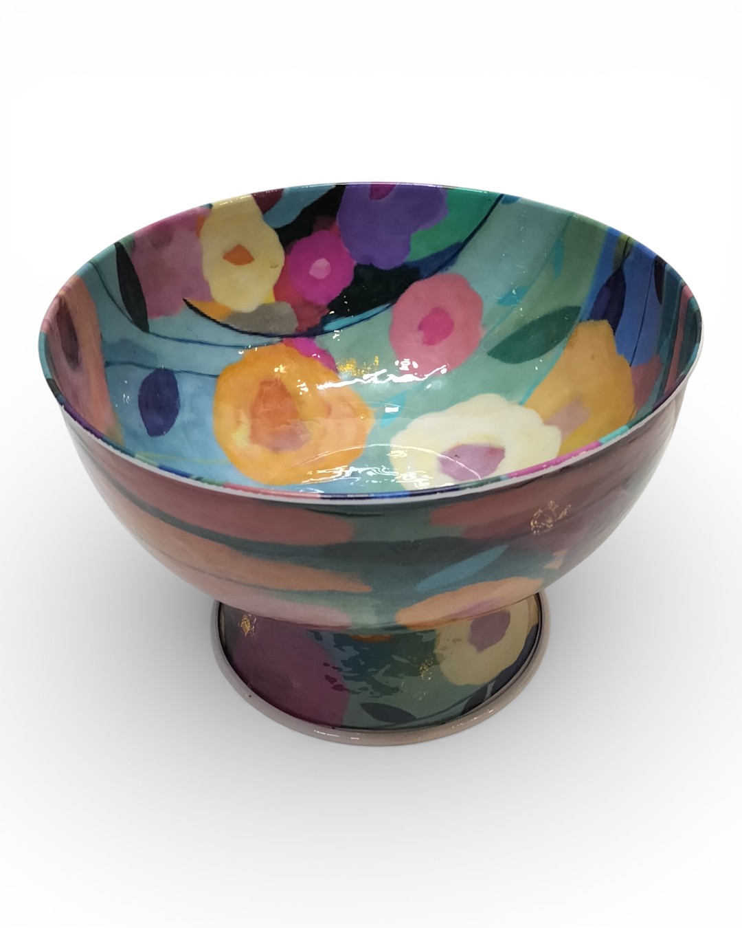 Artistic Vibrant Floral Pedestal Bowl