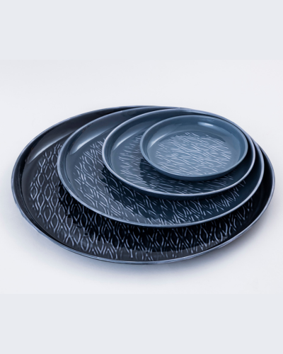 Embossed Dinner Plate Set (Dark Blue)