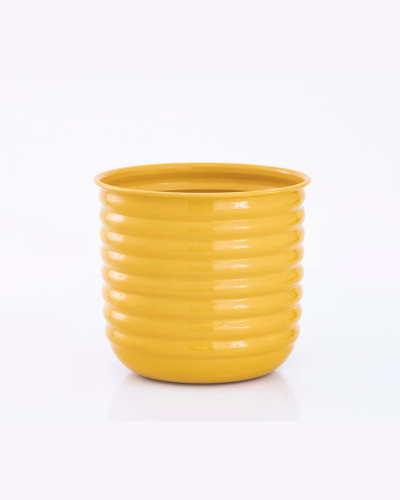 Mustard Yellow Ribbed Metal Pot