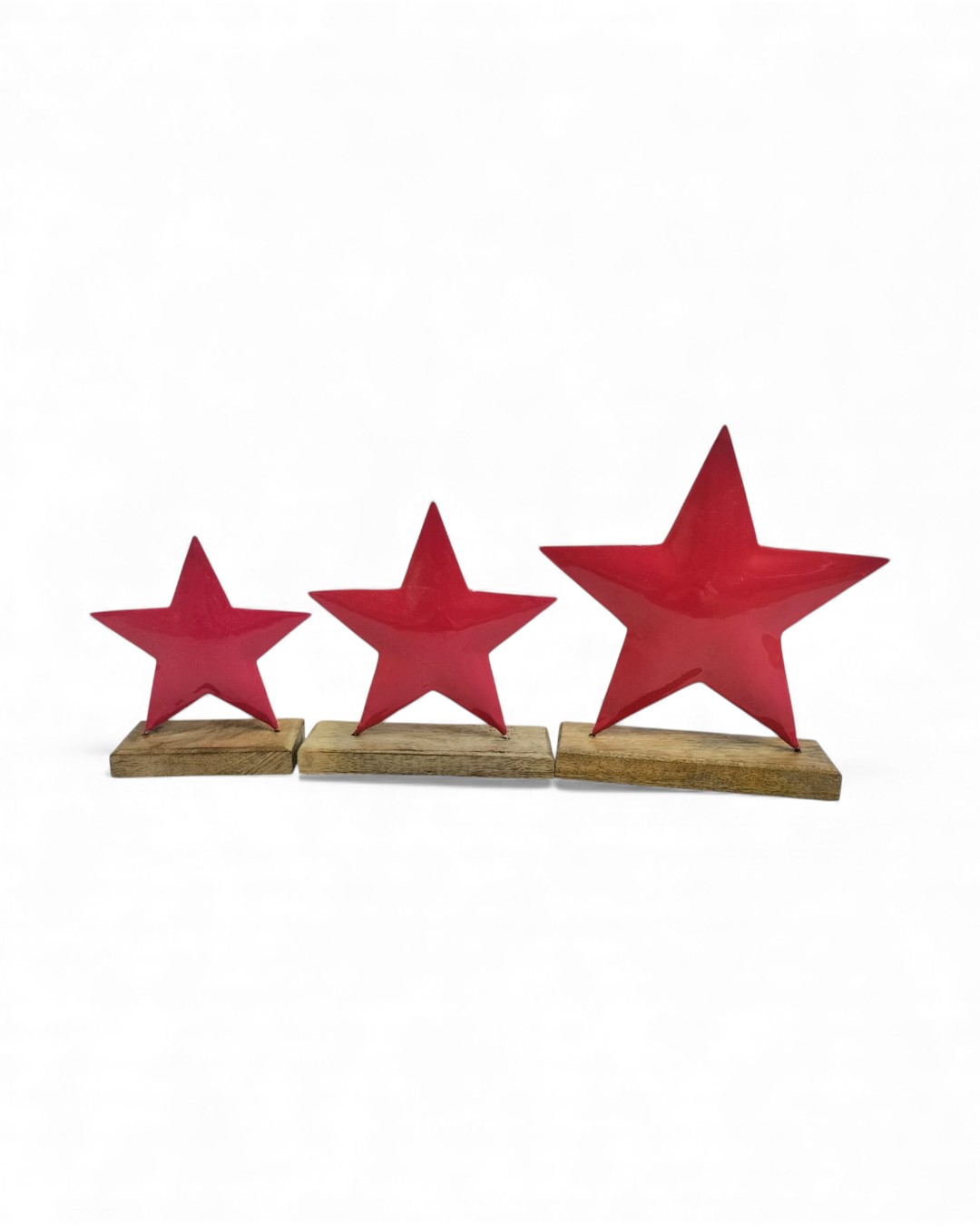 Nested Metal Star Sculptures on Rustic Wood Bases