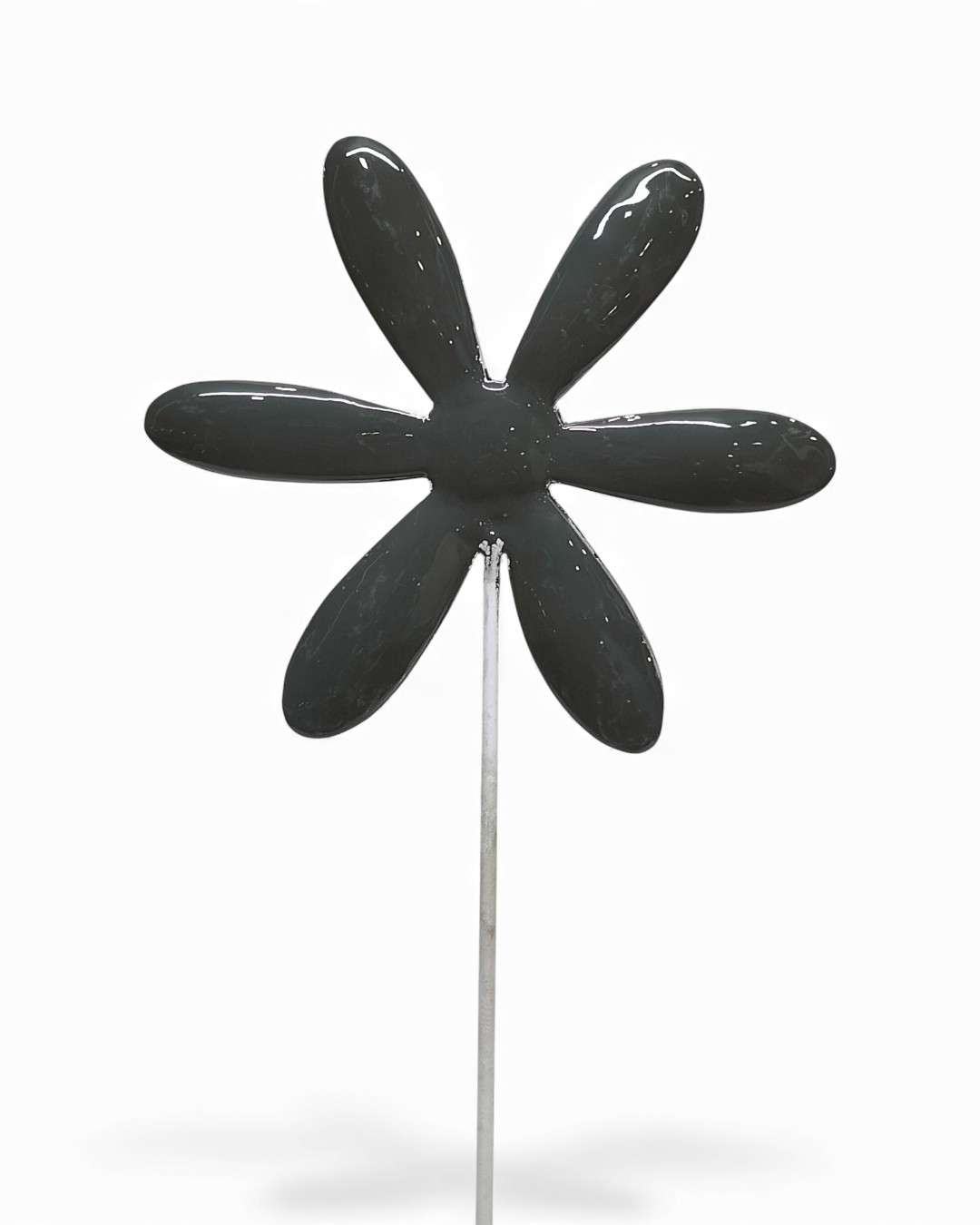 Glossy Dark Grey Flower Stake, 6-Petal Design