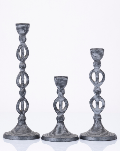 Geometric Ribbed Candlestick Set