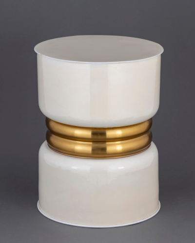 Elegant Ceramic Stool with Gold Accent – Pearl White