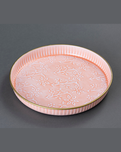 Pink Ceramic Plate with Embossed Floral Pattern