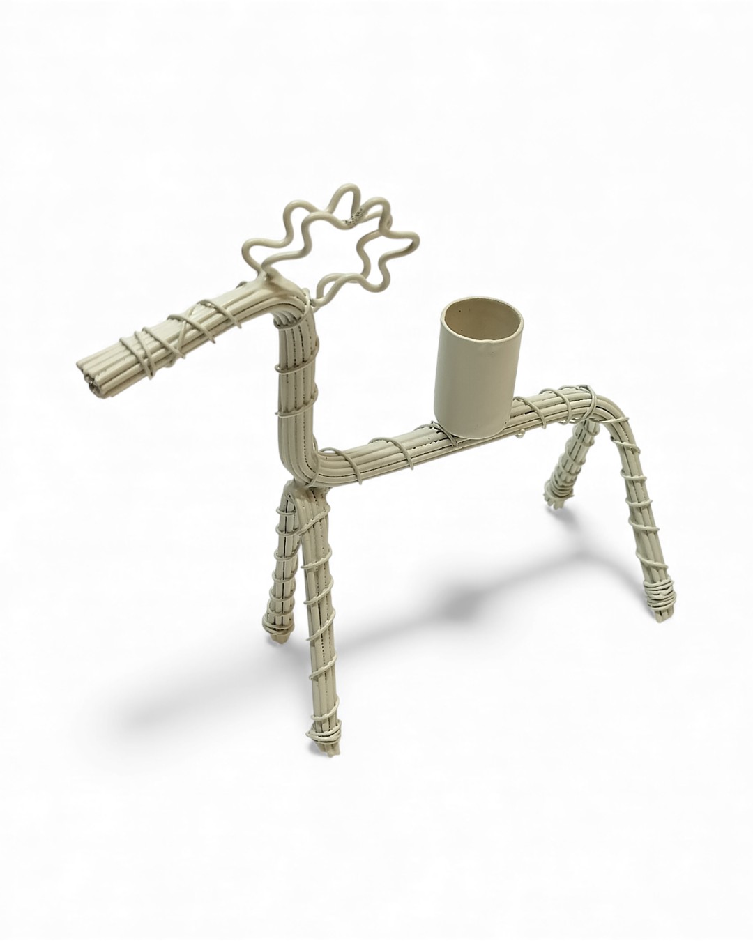 Woven Rattan-Style Yule Gioat Candle Holder