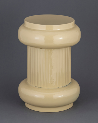 Modern Glossy Beige Accent Stool – Contemporary Side Table / Seating