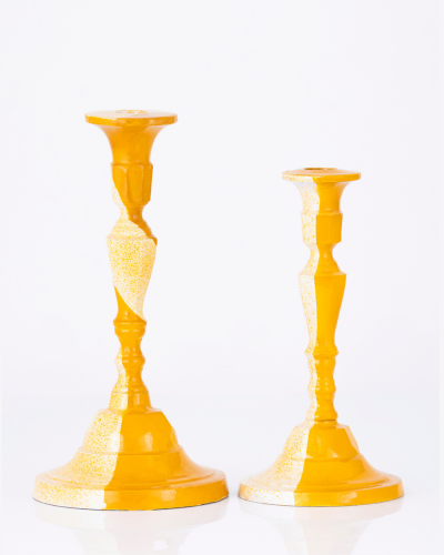 Two-Toned Yellow & White Candlestick Pair