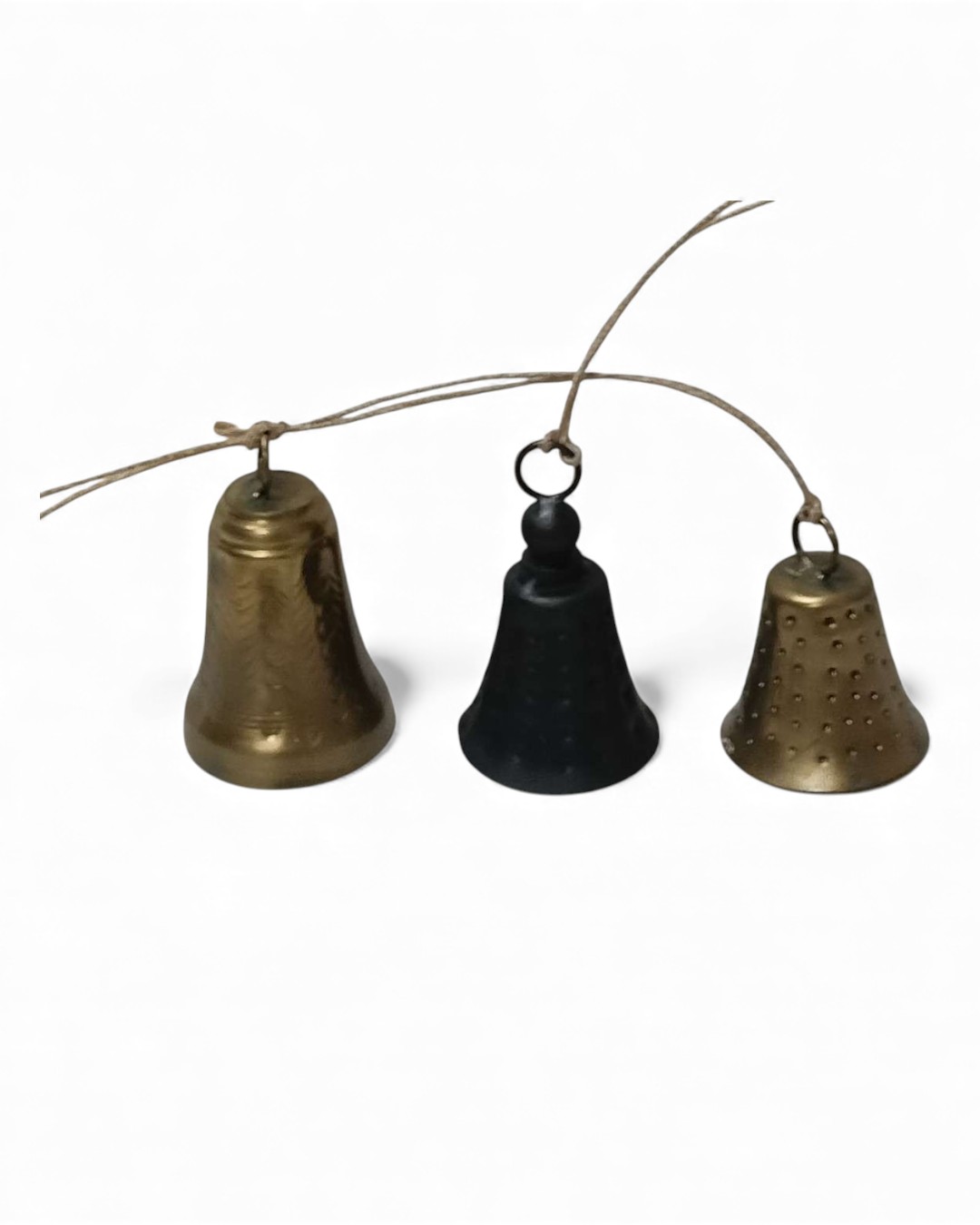 Set of 3 Rustic Metal Christmas Bells on Twine