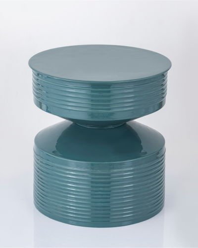 Modern Glossy Teal-Blue Ribbed Accent Stool