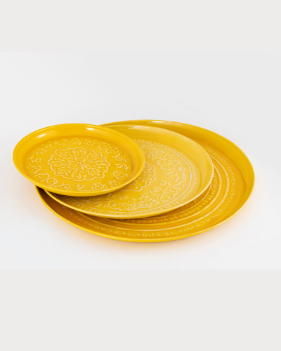 Vibrant Mustard Yellow Embossed Dinner Plate Set