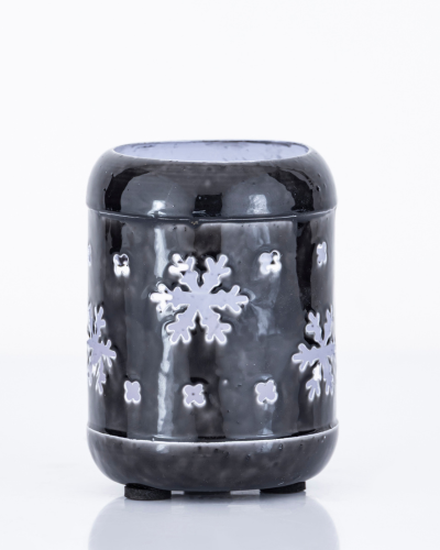 Festive Snowflake Ceramic Votive – Glossy Black