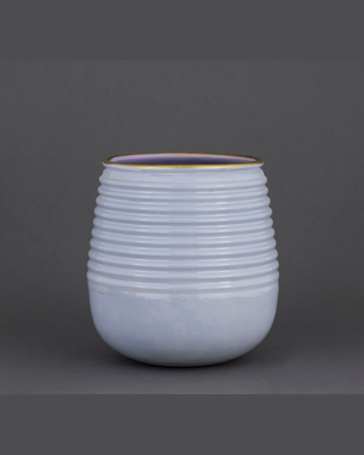 Soft Lilac Ribbed Planter with Gold Accent