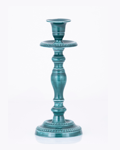 Ornate Ribbed Teal Candlestick