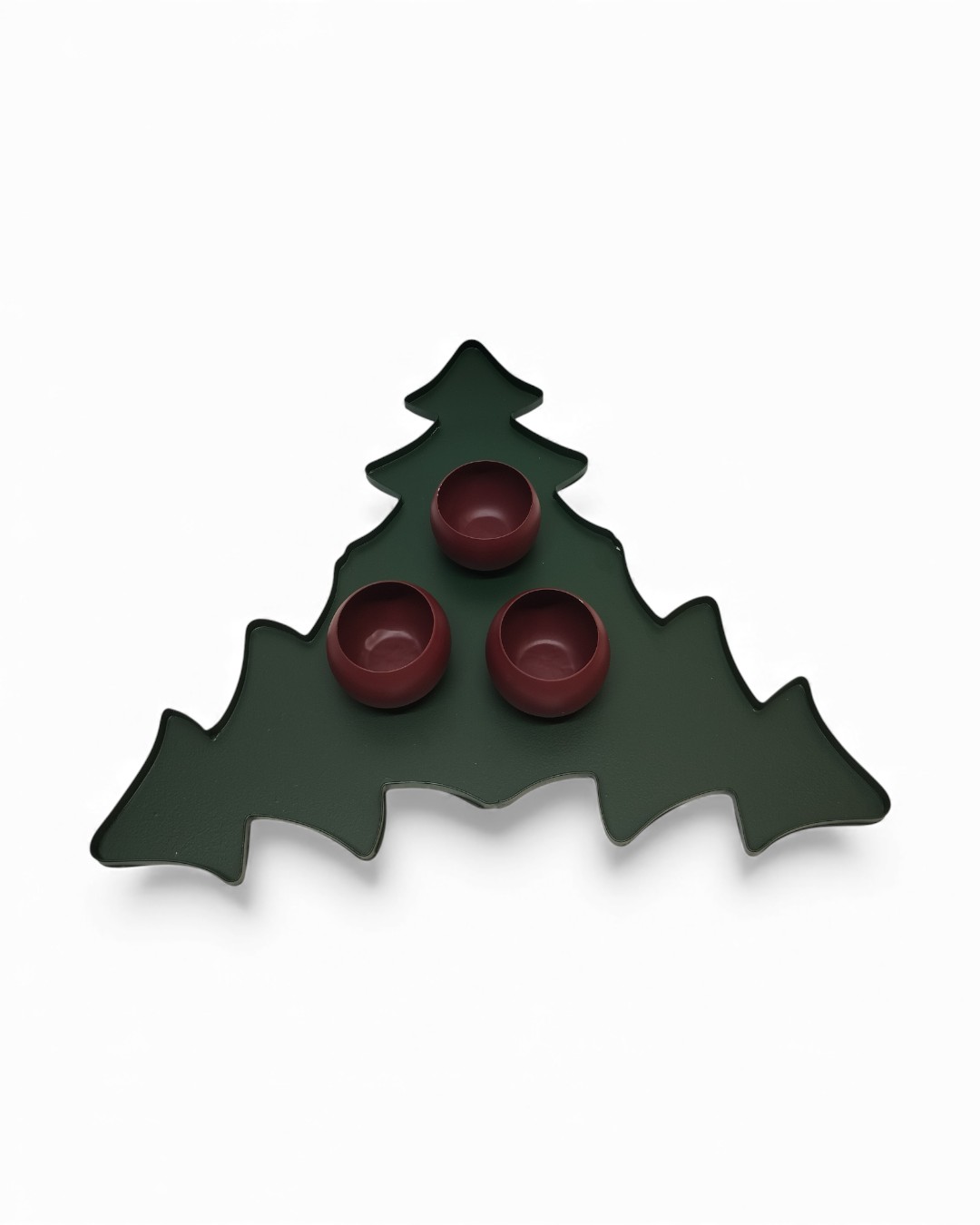 Christmas Tree Tray with Trio of Candle Holders