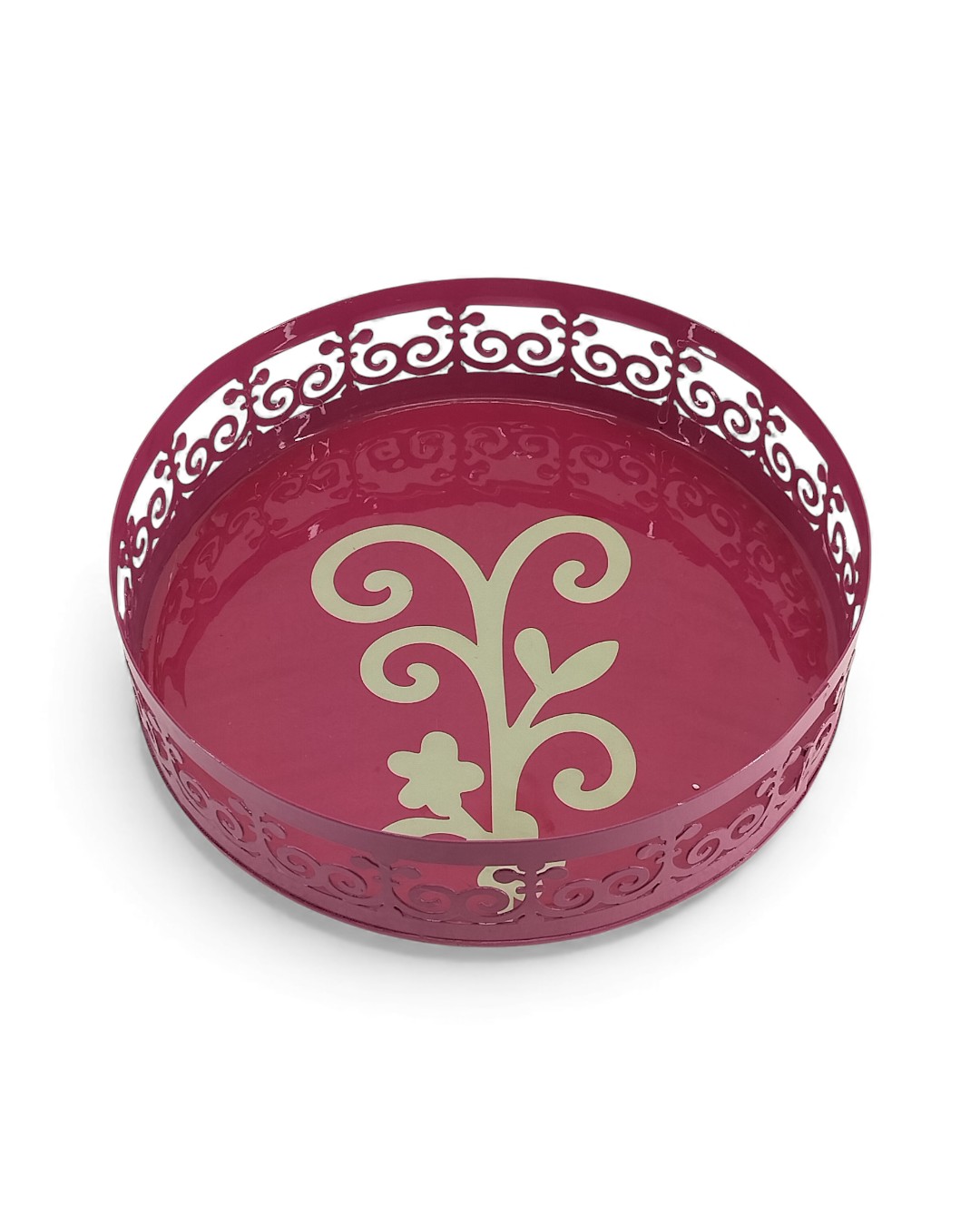 Fuchsia Pierced Metal Scroll Basket/Tray