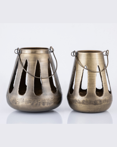 Antique Brass Cutout Lantern – Set of 2