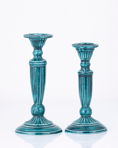 Fluted Teal Candlestick Pair