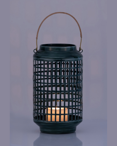 Green Structured Grid-Cut Design Lantern