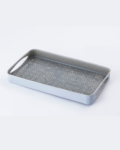 Grey Geometric Rectangular Tray with Handles