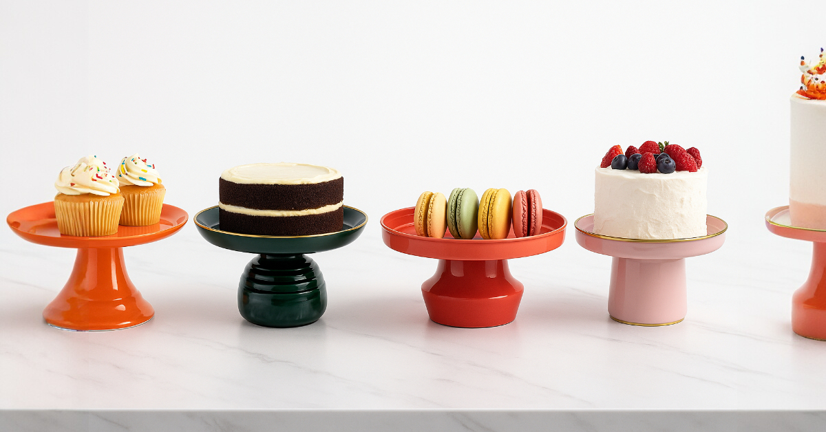 Ceramic Look Metal Cake Plates